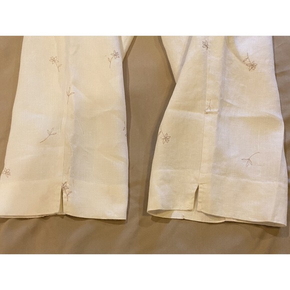 Maggie McNaughton Linen Embroidered, Crop Pants Sz 1X Beige, 1/2 Elastic Waist - Picture 4 of 8